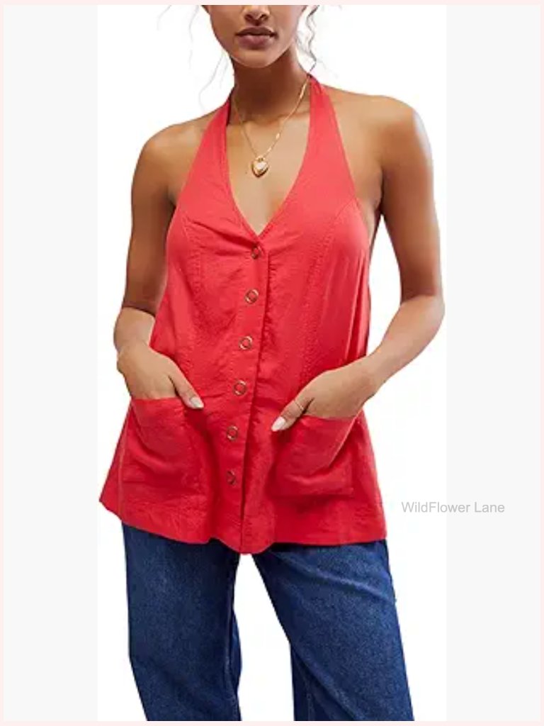 Scout Halter Tank Top - Short Sleeve, Square Neck, Open Back